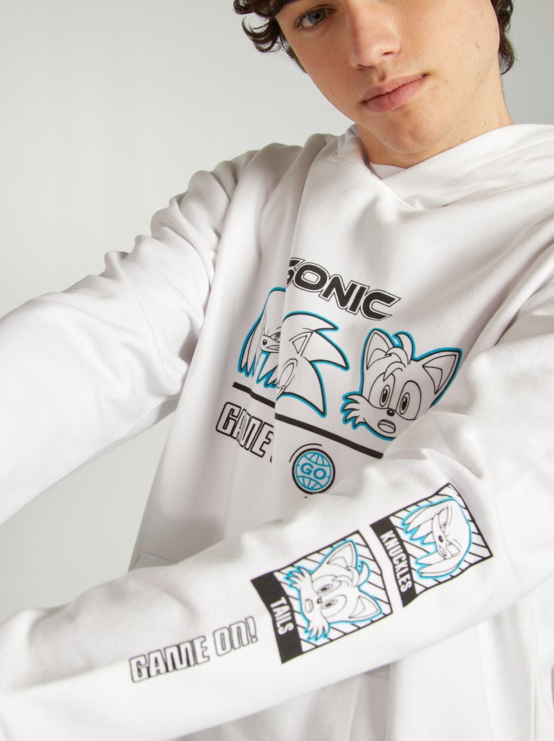 'Sonic'-hoodie met recto-versoprint wit - Kiabi
