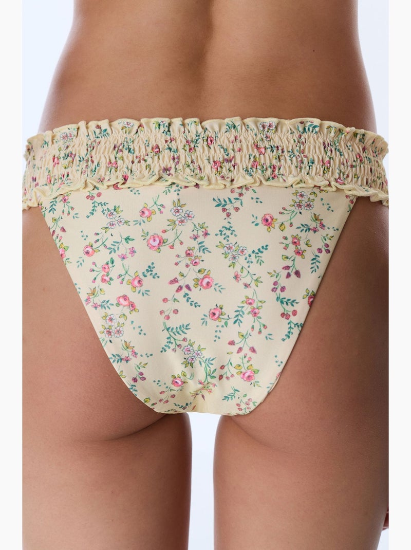 Sonya bikinibroekje met plooien en bloemenprint, middelhoge taille penti Crème - Kiabi