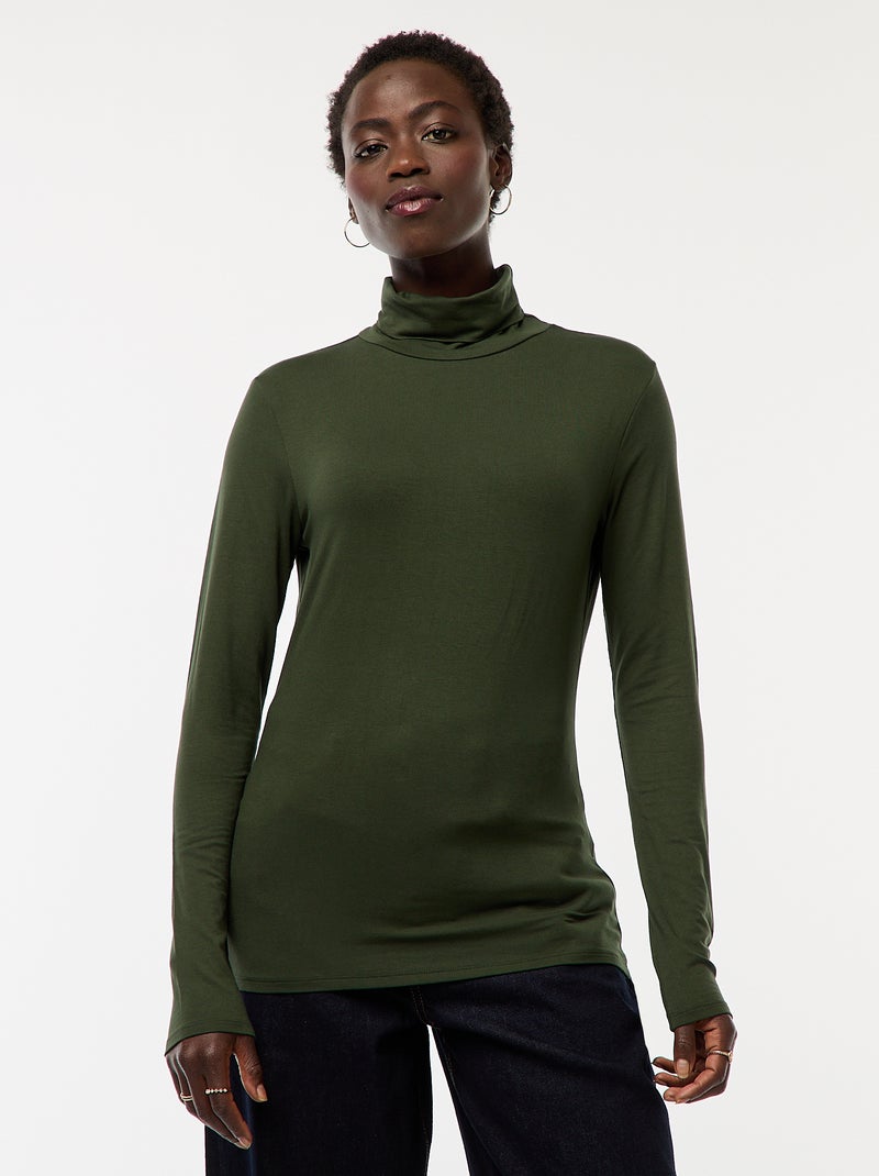 Sous-pull à col roulé et manches longues Kaki Femme