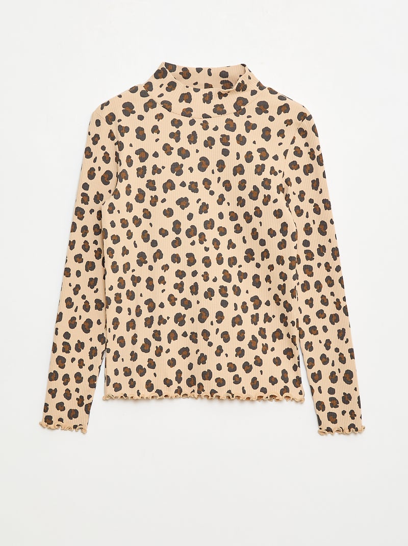 Sous pull col roulé en côte de coton Beige - Kiabi