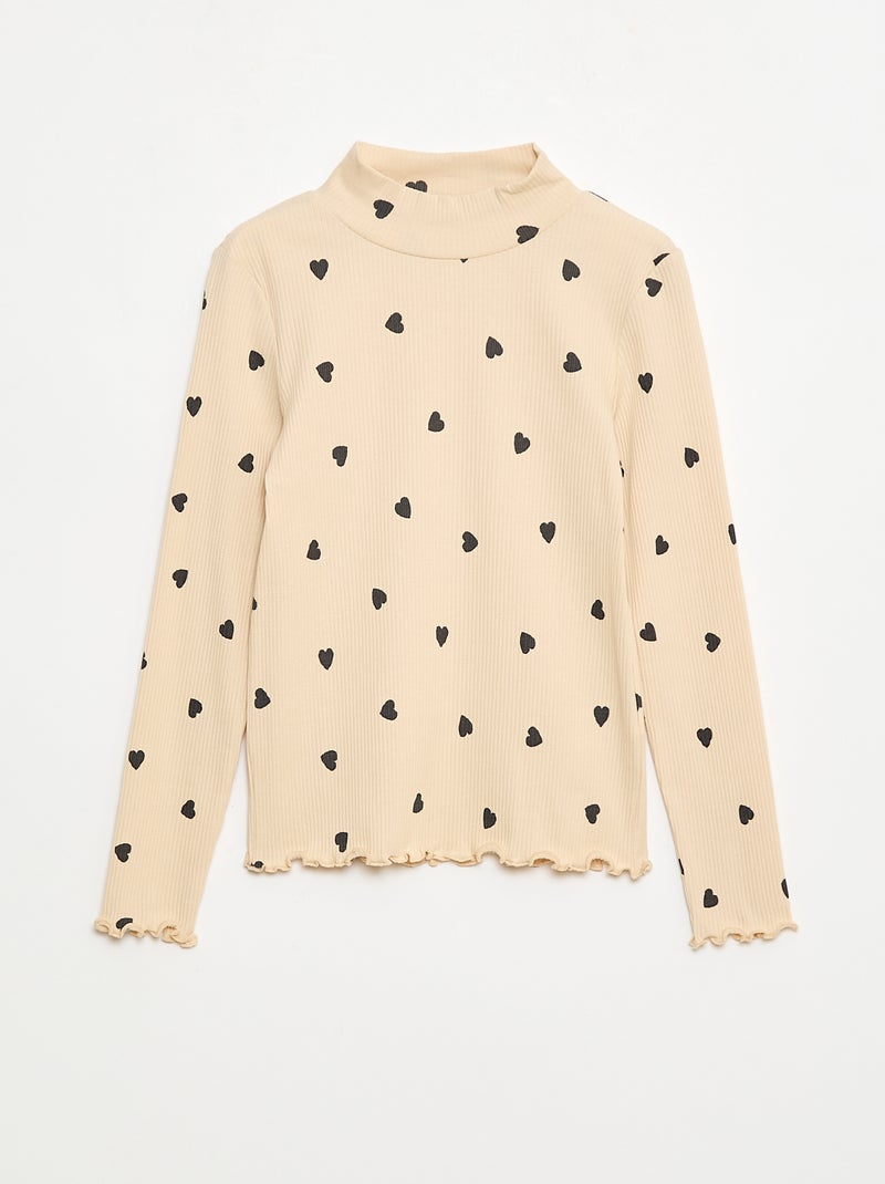 Sous pull col roulé en côte de coton Beige - Kiabi