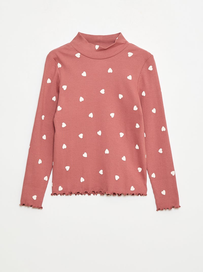Sous pull col roulé en côte de coton Rose - Kiabi