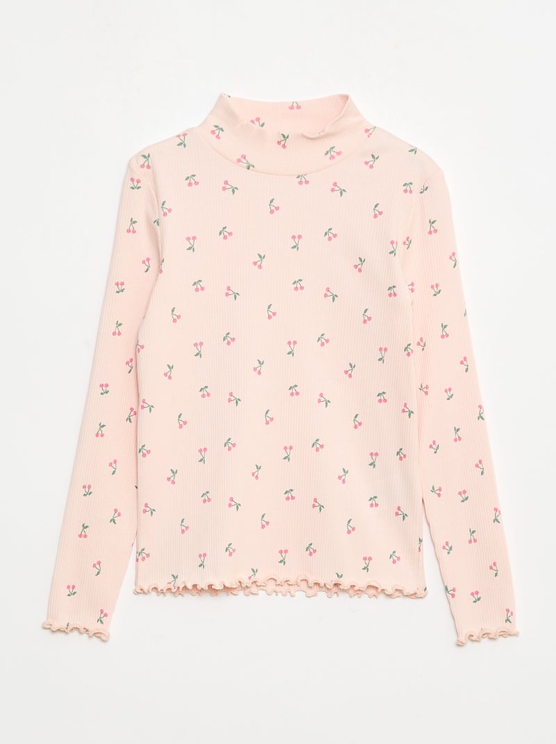 Sous pull col roulé en côte de coton Rose - Kiabi