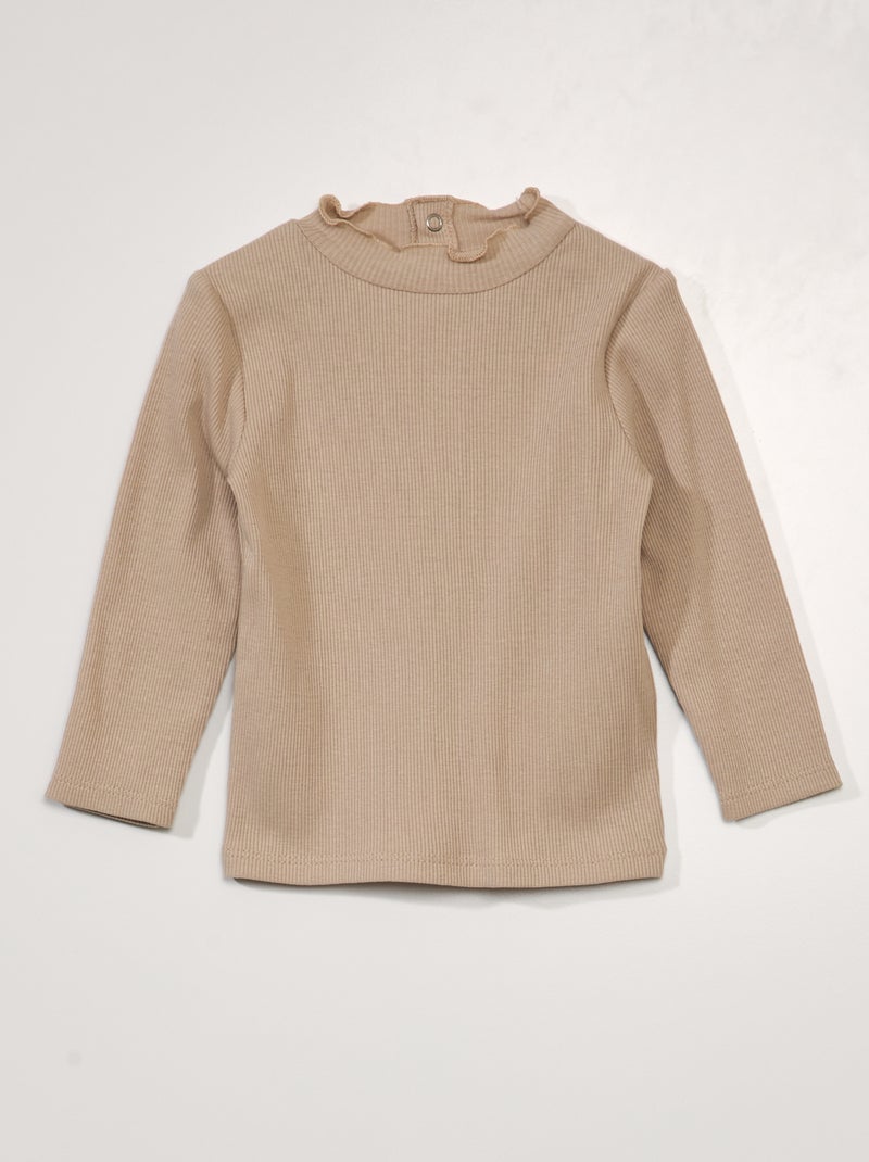 Sous pull côtelé avec demi ouverture dos Beige - Kiabi