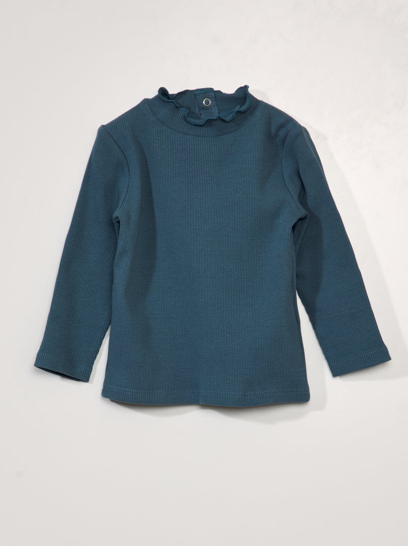 Sous pull côtelé avec demi ouverture dos Bleu vert - Kiabi