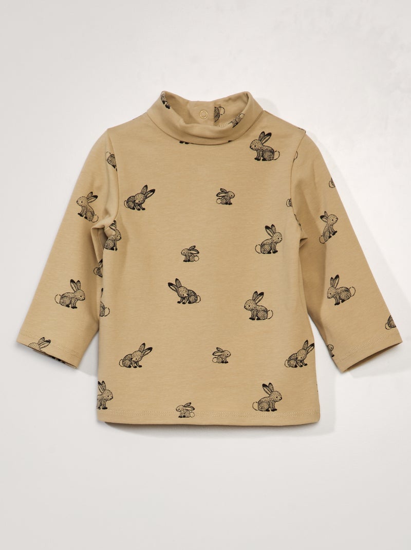 Sous pull en jersey à col montant Beige - Kiabi