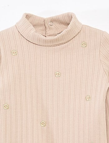 Sous pull en maille côtelée avec fleurs fantaisie en coton