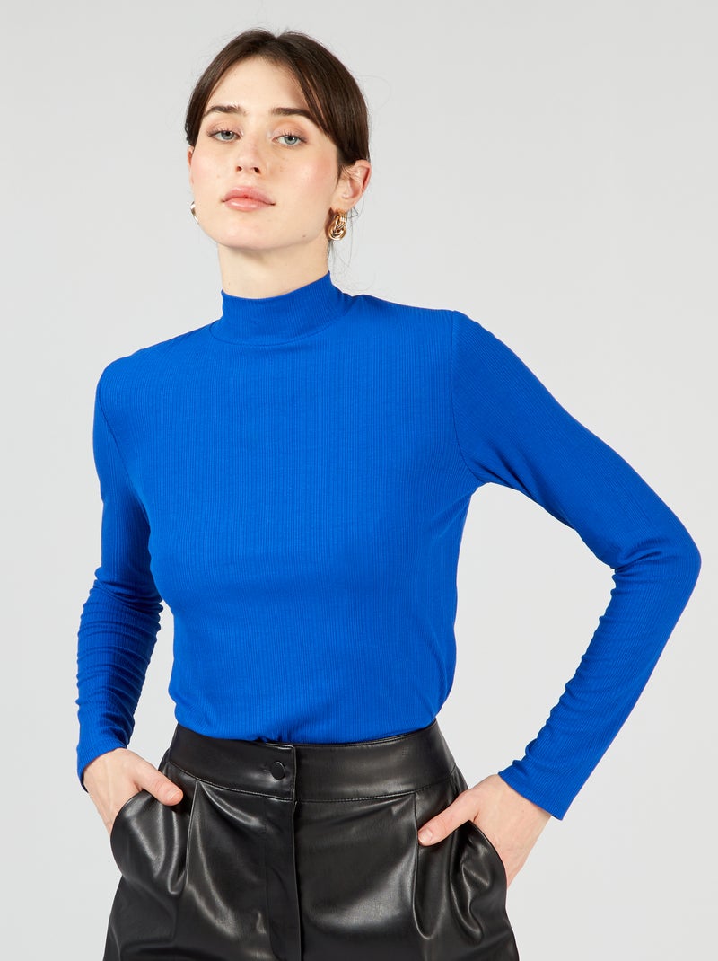 Sous-pull en maille côtelée bleu - Kiabi