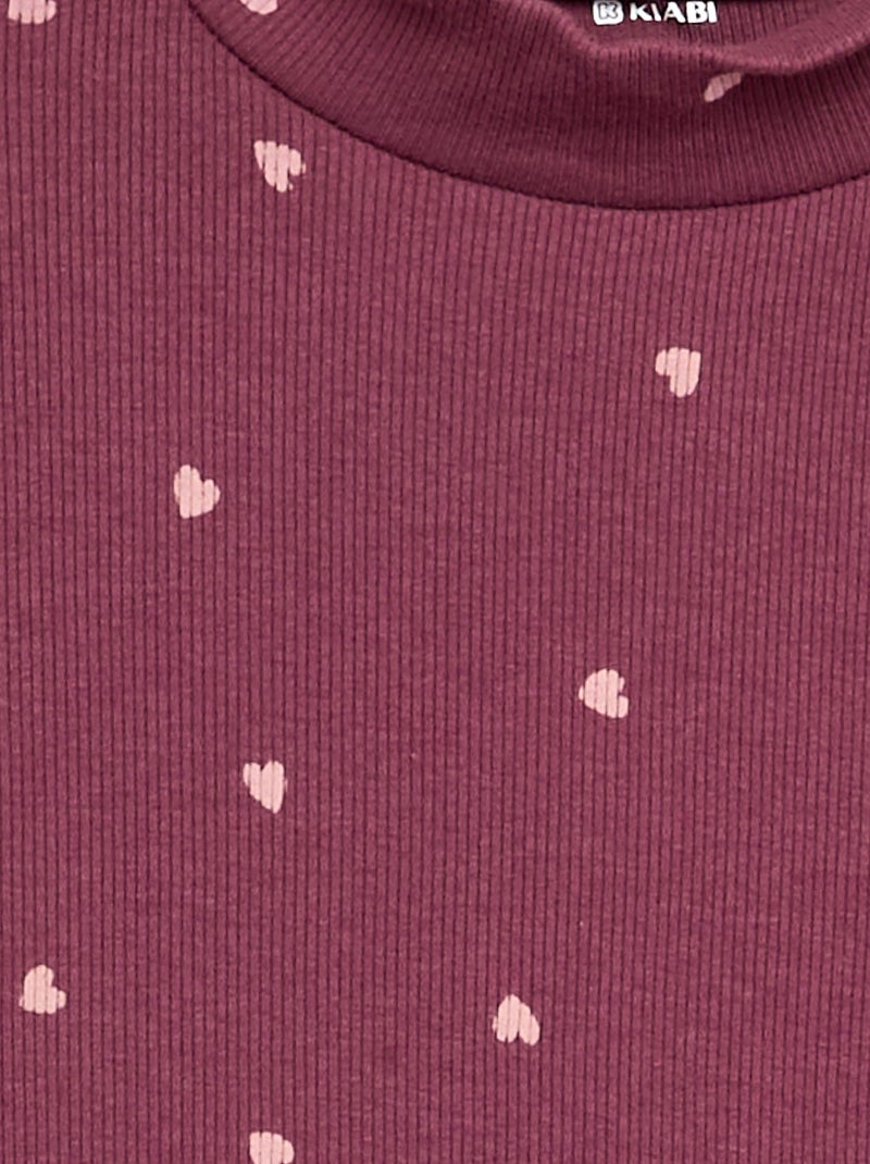 Sous-pull en maille côtelée imprimée Rose - Kiabi