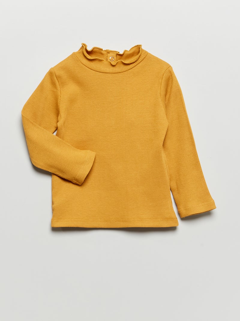Sous-pull en maille côtelée Jaune moutarde - Kiabi