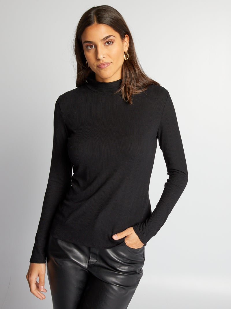 Sous-pull en maille côtelée noir - Kiabi