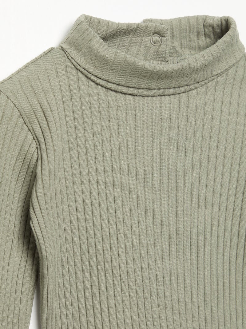 Sous-pull en maille côtelée plate Vert - Kiabi