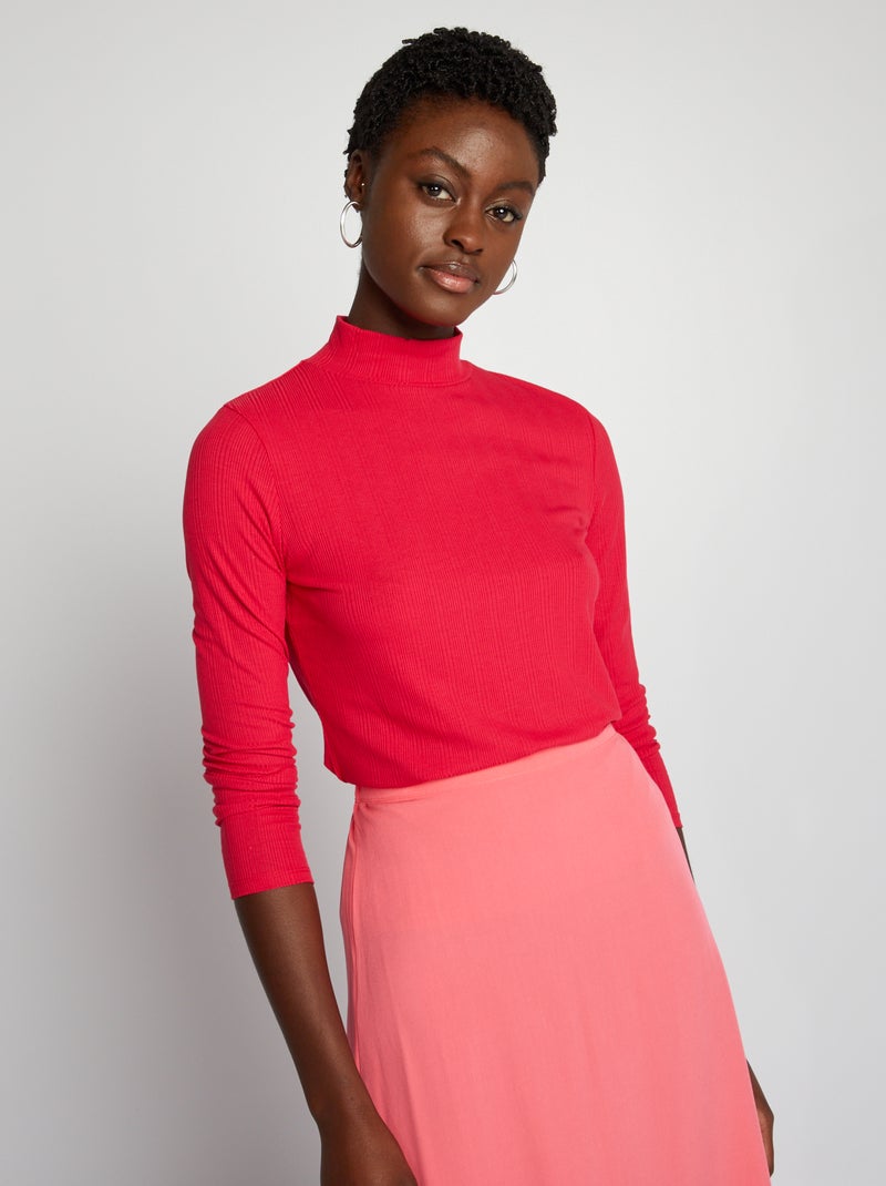 Sous-pull en maille côtelée Rose - Kiabi