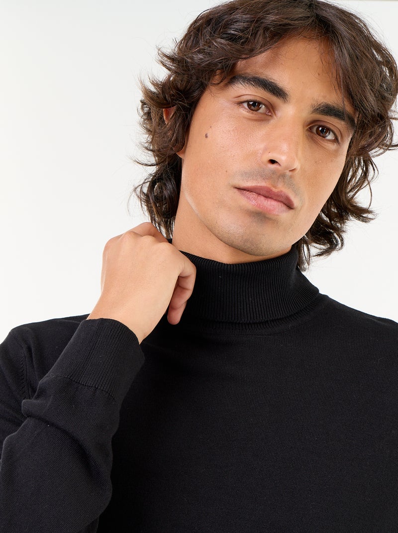 Sous-pull uni en maille fine jauge Noir - Kiabi