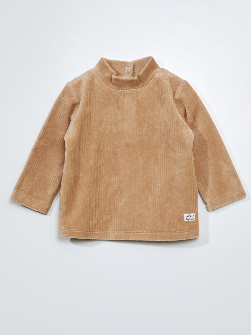 Sous pull uni en velvet Beige - Kiabi