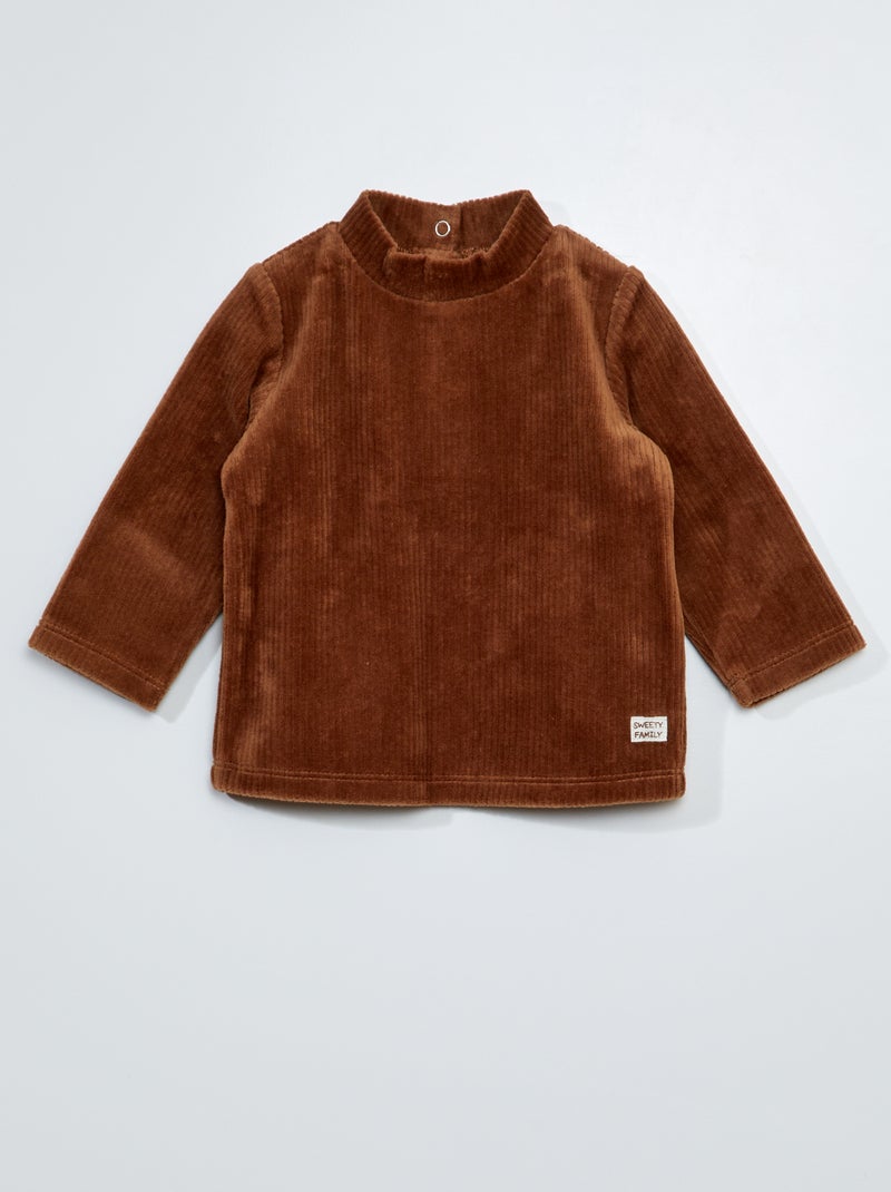 Sous pull uni en velvet Marron - Kiabi
