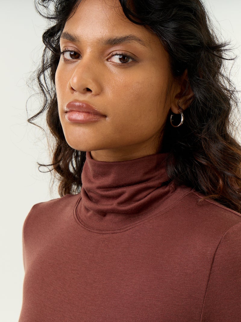 Sous-pull uni laine mélangée Marron - Kiabi