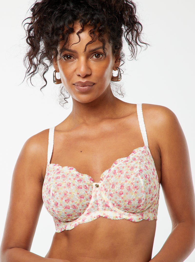 Soutien-gorge bonnet D/E en dentelle fleurie ajourée BLEU - Kiabi