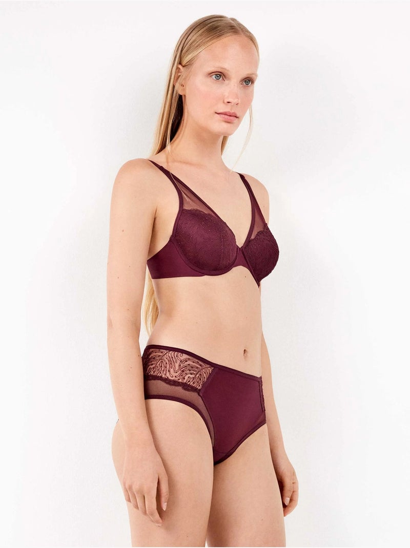Soutien-gorge bralette capacité avec dentelle brodée Violet aubergine - Kiabi