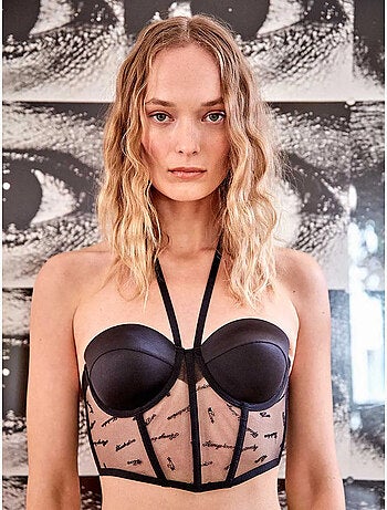 Soutien-gorge bustier en tulle brodé et satin