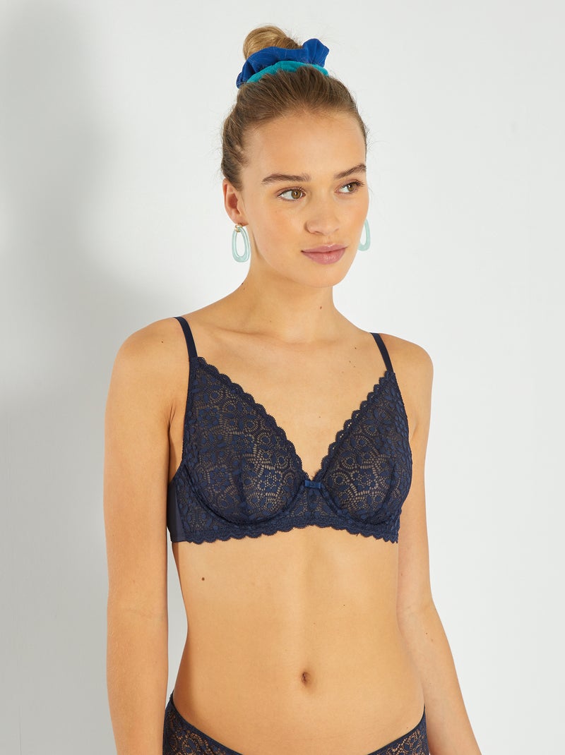 Soutien-gorge corbeille dentelle bleu foncé - Kiabi