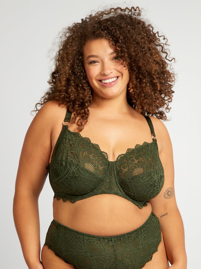 Soutien-gorge corbeille emboîtant en dentelle Vert - Kiabi