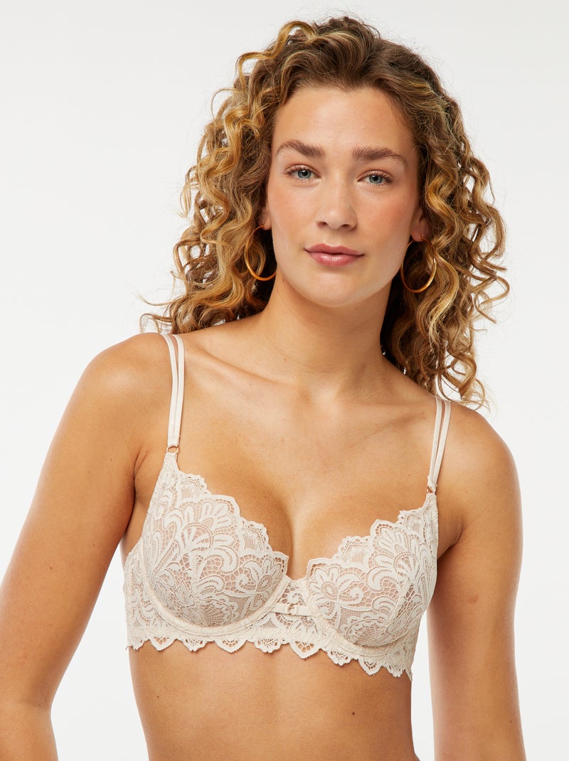 Soutien-gorge corbeille en dentelle avec bijou fantaisie Beige - Kiabi