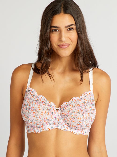 Soutien-gorge corbeille en dentelle fleurie - Kiabi