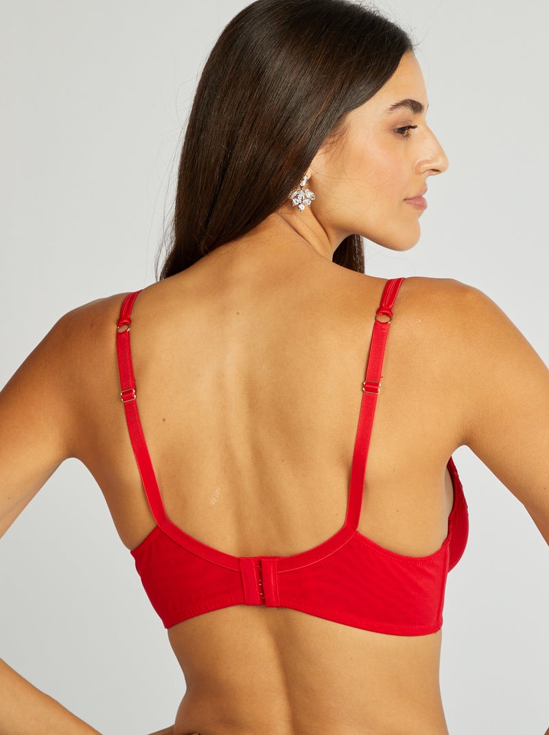 Soutien-gorge corbeille en mesh brodé Rouge - Kiabi
