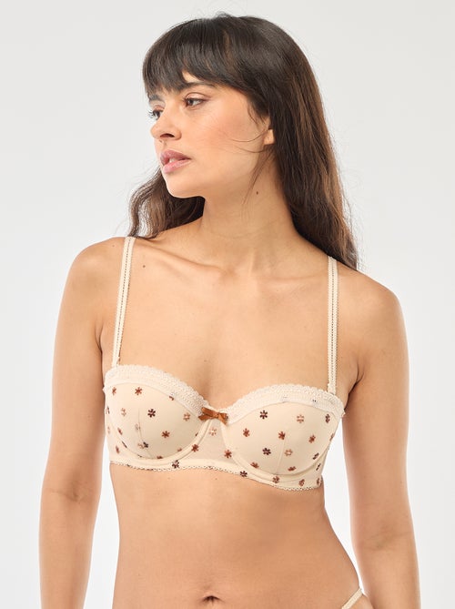 Soutien-gorge corbeille en tulle fleuri - Kiabi