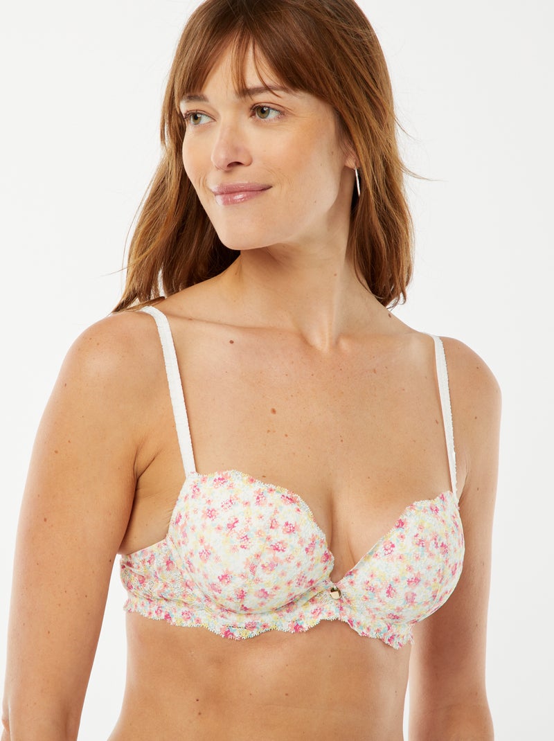 Soutien-gorge corbeille plongeant imprimé fleuri Rose - Kiabi