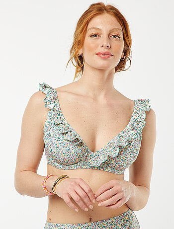Soutien-gorge de bain fleuri et volanté pour bonnet D/E