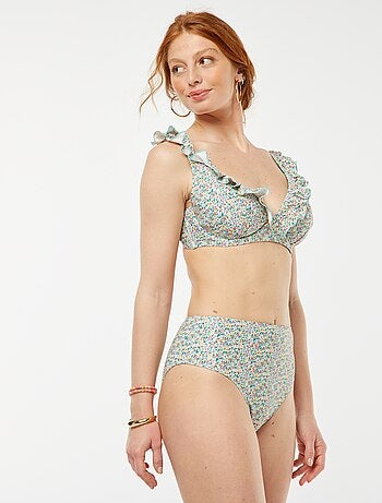 Soutien-gorge de bain fleuri et volanté pour bonnet D/E