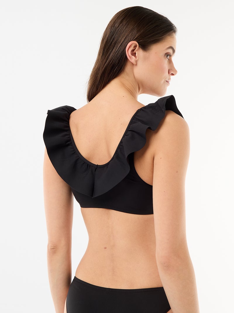 Soutien-gorge de bain volanté en microfibre souple Noir - Kiabi