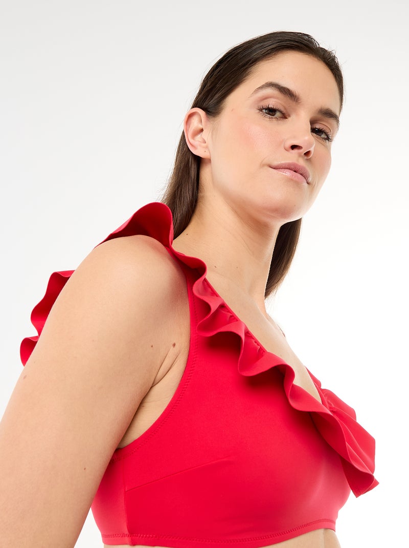 Soutien-gorge de bain volanté en microfibre souple Rouge - Kiabi