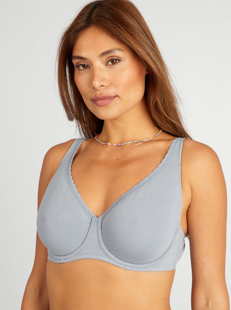 Soutien-gorge D&E en coton Bleu gris - Kiabi