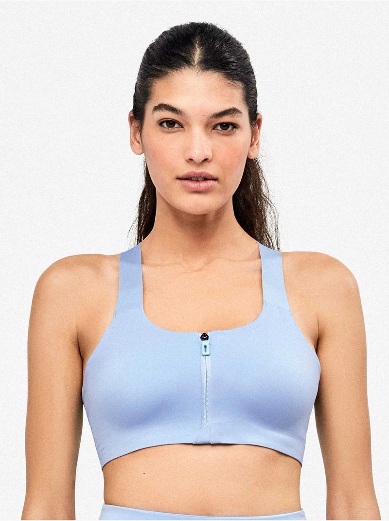 Soutien-gorge de sport à haute maintien avec fermeture éclair à l'avant Bleu - Kiabi