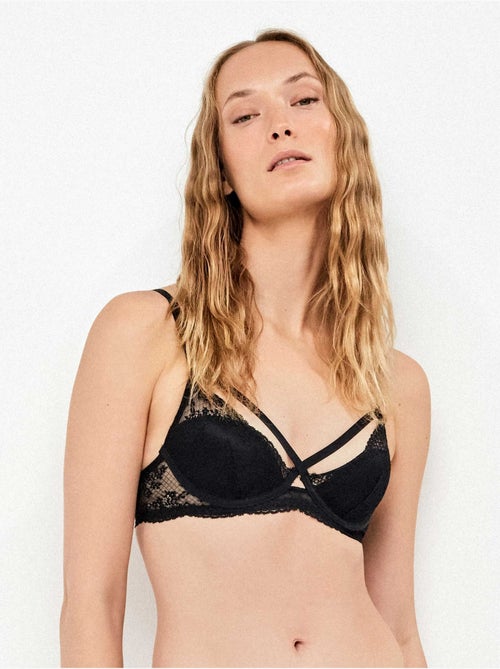 Soutien-gorge demi-coupe en dentelle avec bretelles croisées - Kiabi