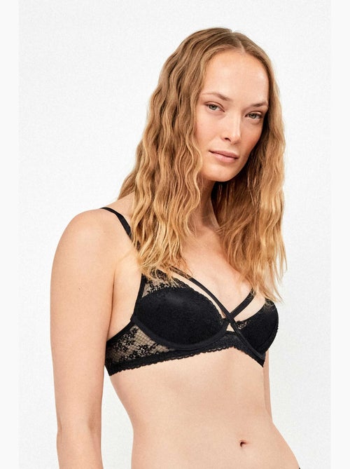 Soutien-gorge demi-coupe en dentelle avec bretelles croisées - Kiabi