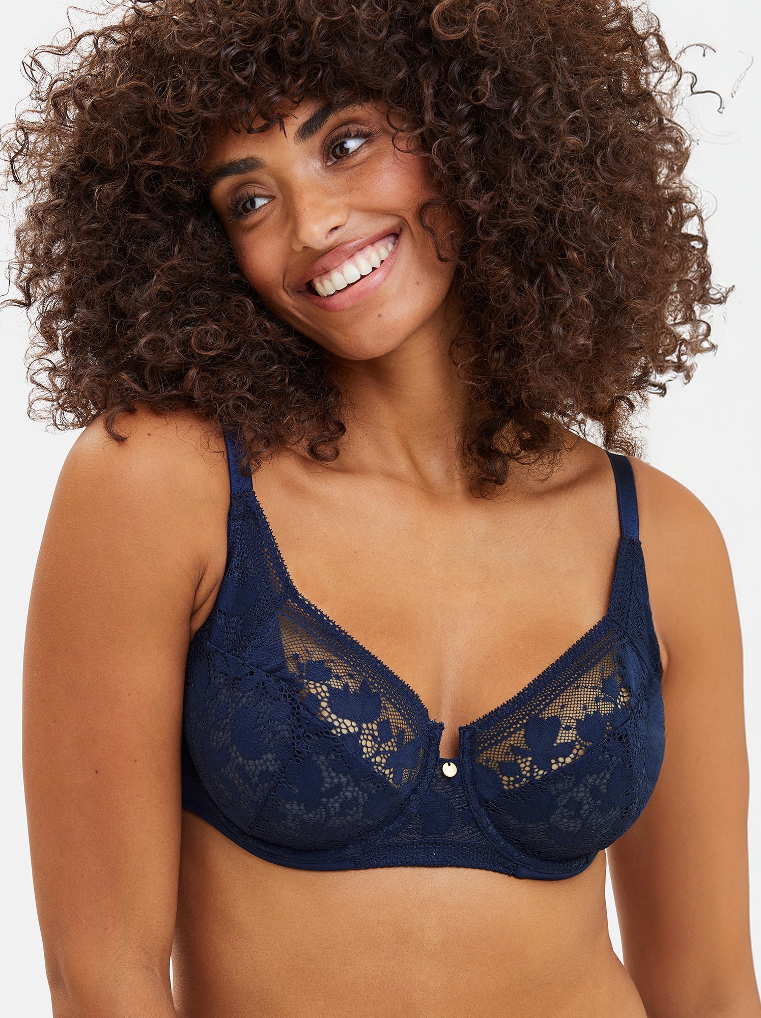 Soutien-gorge emboitant en dentelle avec armatures 'Sans Complexe' - bleu  marine - Femme - 26.00€ - Kiabi