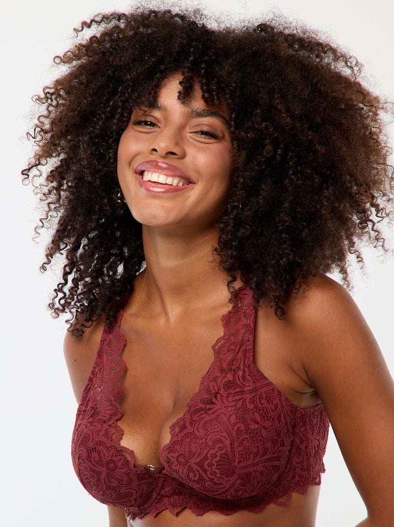 Soutien-gorge en dentelle avec bijou bonnet D/E Bordeaux - Kiabi