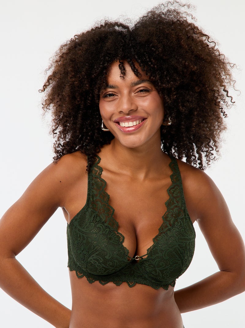 Soutien-gorge en dentelle avec bijou bonnet D/E Kaki - Kiabi