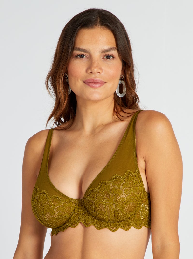 Soutien-gorge en dentelle D/E&F Kaki - Kiabi