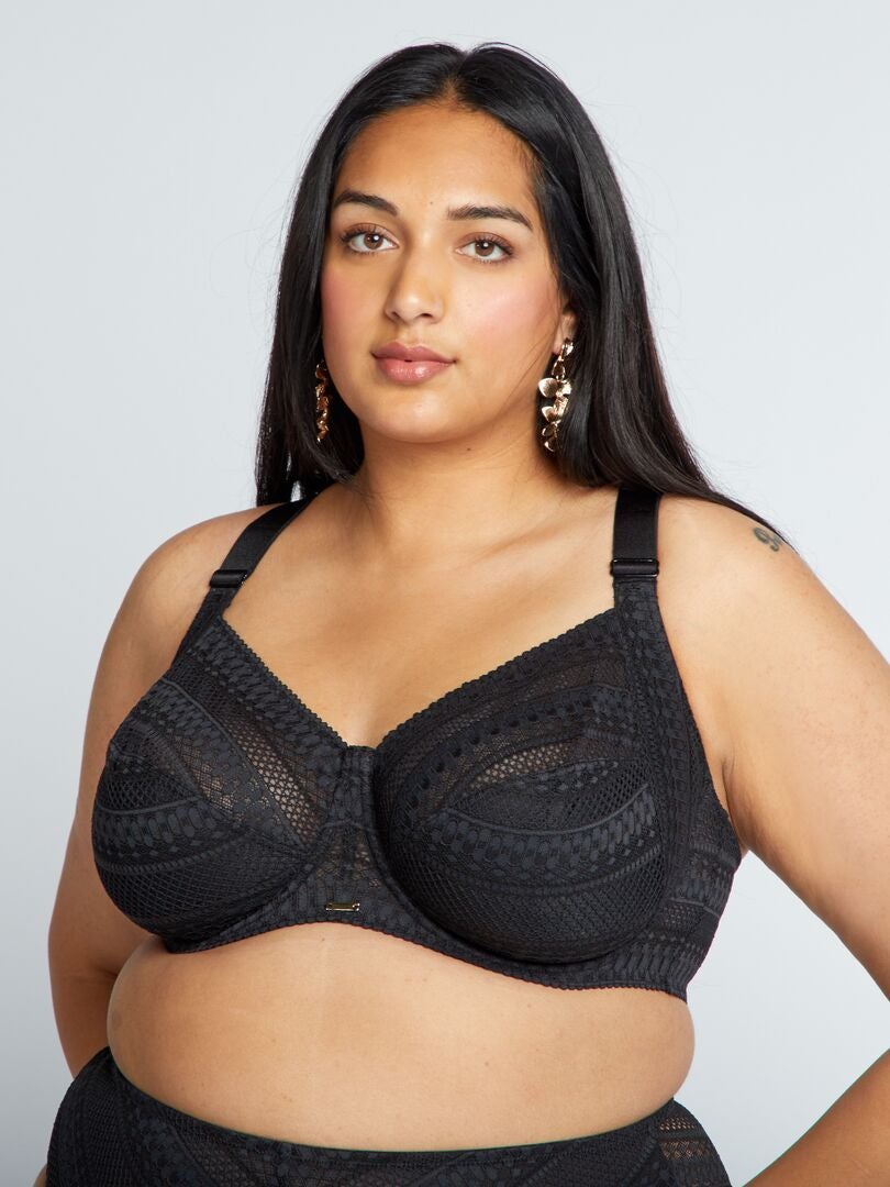 DELIMIRA Femme Soutien Gorge Fermeture Devant Grande Taille Avec Armature Dos Nageur Dentelle Beige 90B