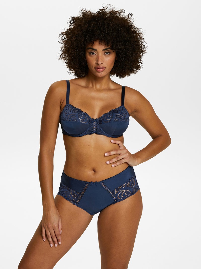 Soutien-gorge en dentelle et microfibre 'Sans complexe' Bleu - Kiabi