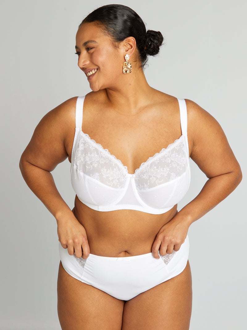 Soutien-gorge en dentelle fleurie bicolore blanc - Kiabi