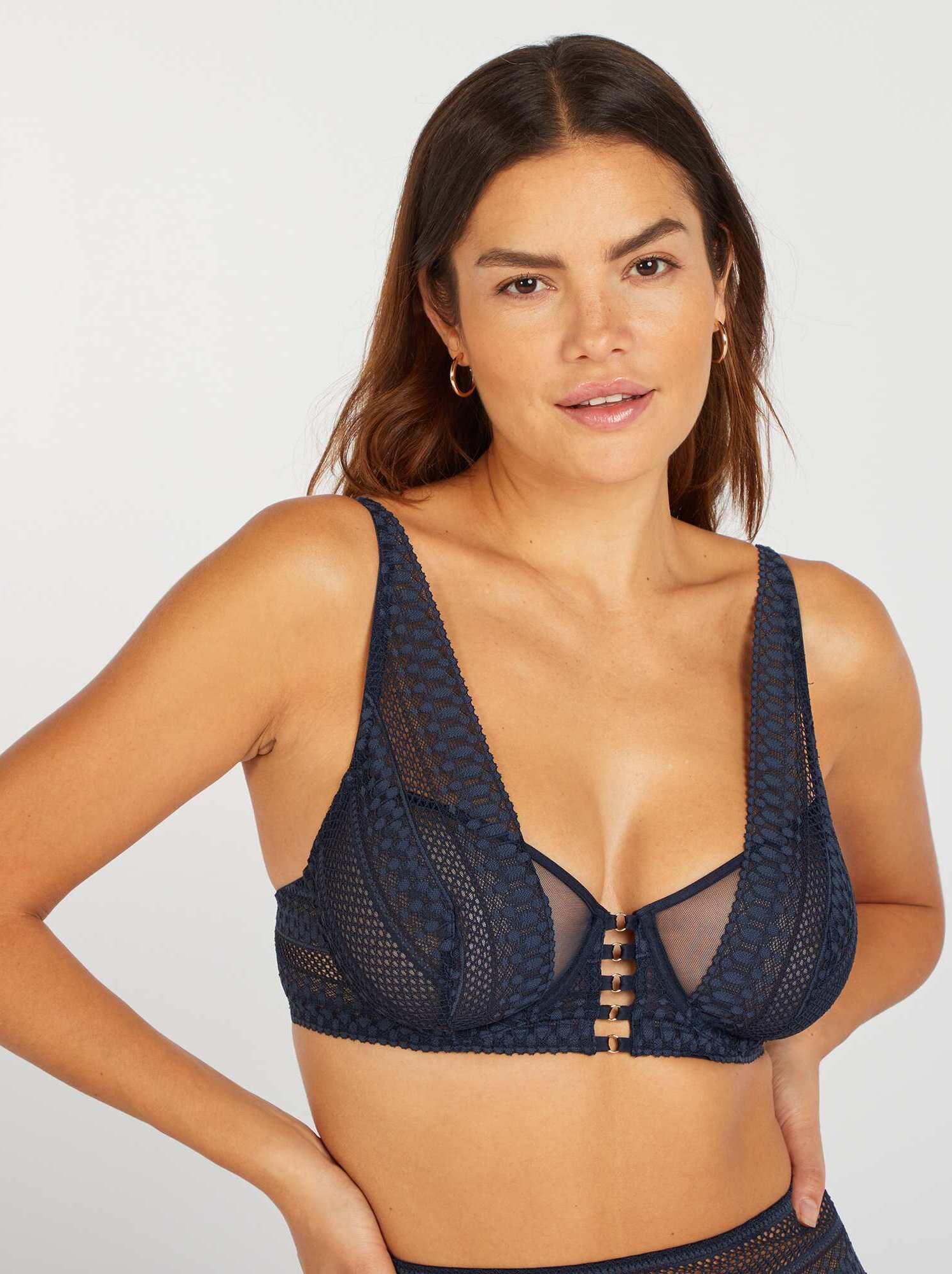 Soutien-gorge Gilly Hicks 'Andy Demi' Bleu Marine Dentelle Florale, Taille 36D - Neuf Sans étiquettes