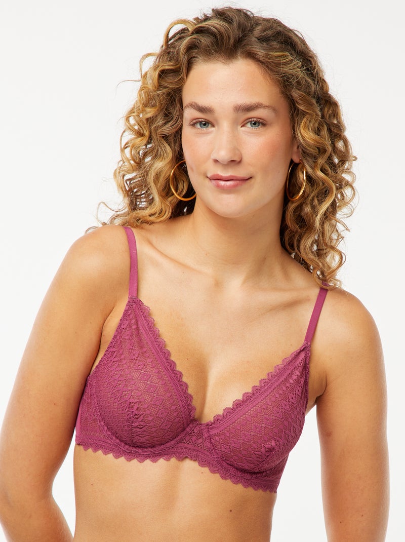 Soutien-gorge en dentelle transparente Rose - Kiabi