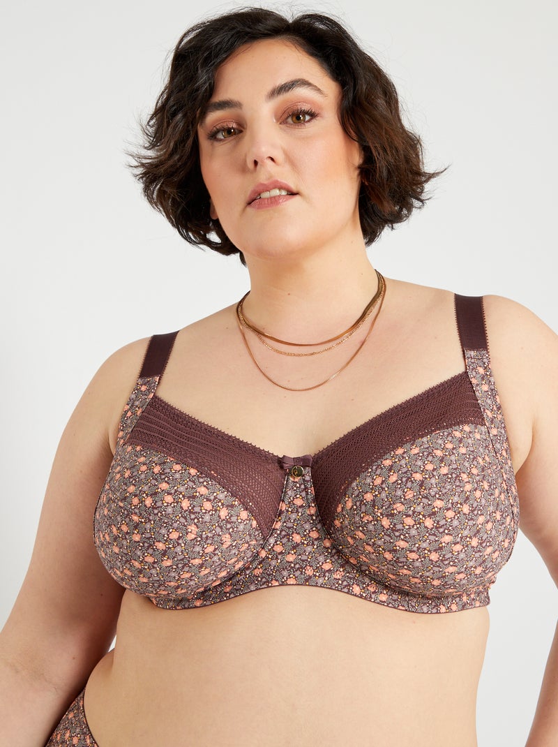Soutien-gorge en microfibre et dentelle Marron - Kiabi