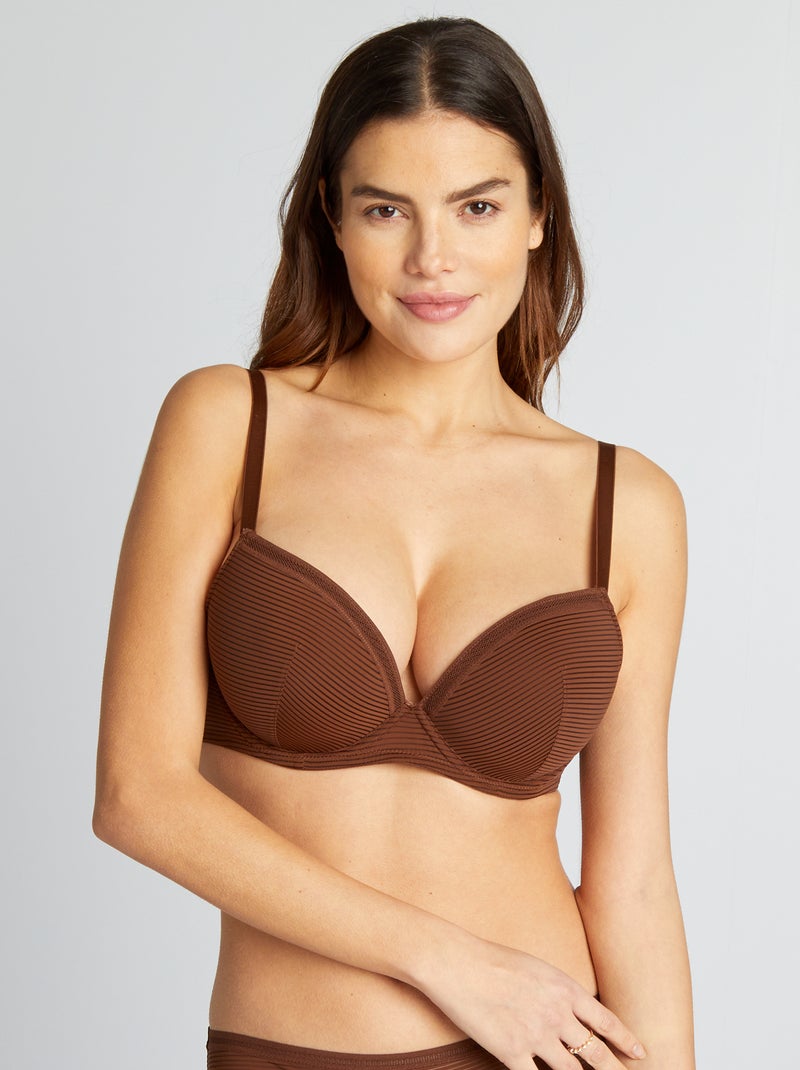 Soutien-gorge microfibre à fines rayures ajourées D&E Marron - Kiabi